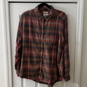 American Eagle Outfitters Orange and Brown Plaid Flannel